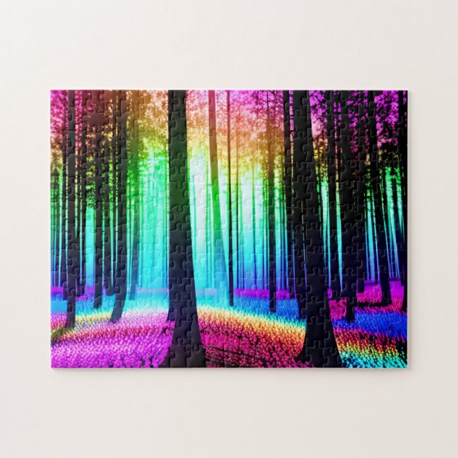 Puzzle Rainbow Enchanted Forest & Black Tree Silhouette (Horizontal)