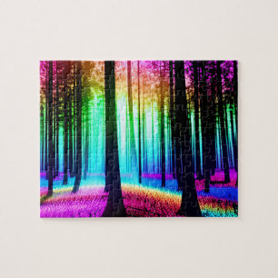 Puzzle Rainbow Enchanted Forest et Black Tree Silhouette