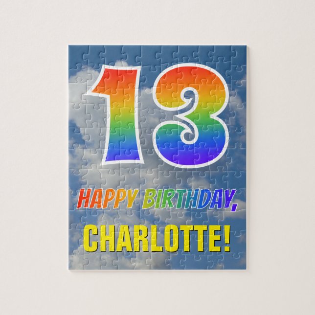 Puzzle Rainbow Look "13" & "HAPPY BANTHDAY", Ciel nuageux (Vertical)