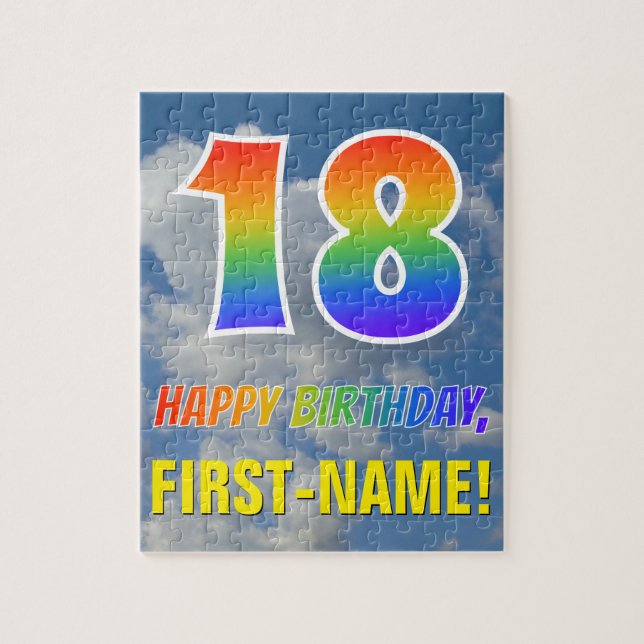 Puzzle Rainbow Look "18" & "HAPPY BANTHDAY", Ciel nuageux (Vertical)