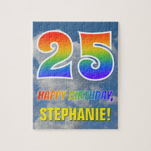 Puzzle Rainbow Look "25" & "HAPPY BIRTHDAY", Cloudy Sky