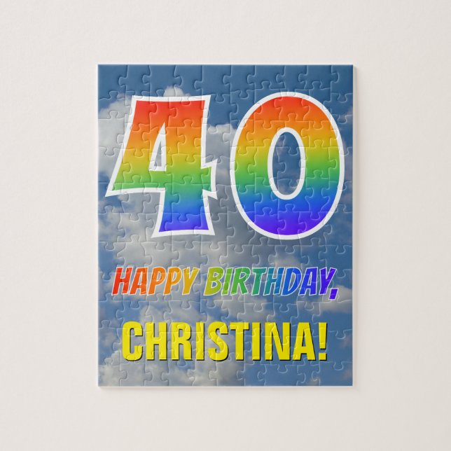 Puzzle Rainbow Look "40" & "HAPPY BANTHDAY", Ciel nuageux (Vertical)