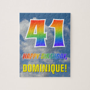 Puzzle Rainbow Look "41" & "HAPPY BIRTHDAY", Cloudy Sky