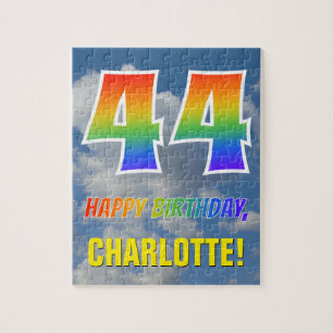 Puzzle Rainbow Look "44" & "HAPPY BIRTHDAY", Cloudy Sky