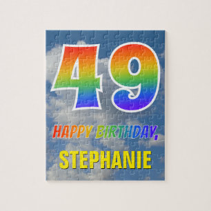 Puzzle Rainbow Look "49" & "HAPPY BIRTHDAY", Cloudy Sky