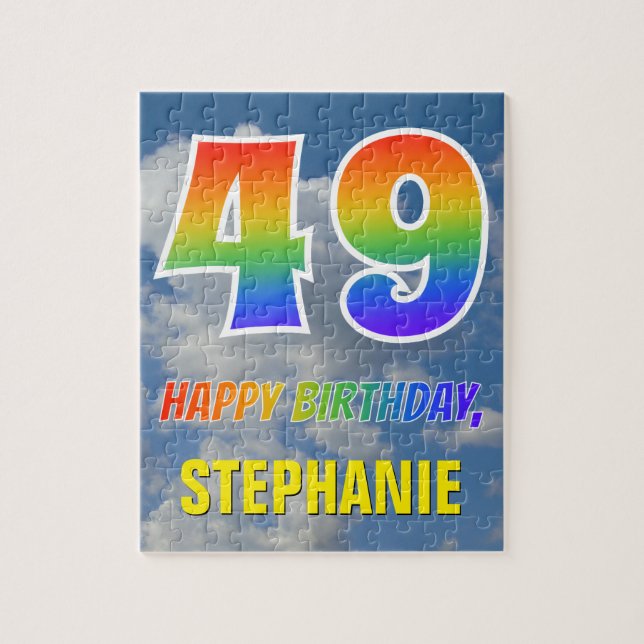 Puzzle Rainbow Look "49" & "HAPPY BIRTHDAY", Cloudy Sky (Vertical)
