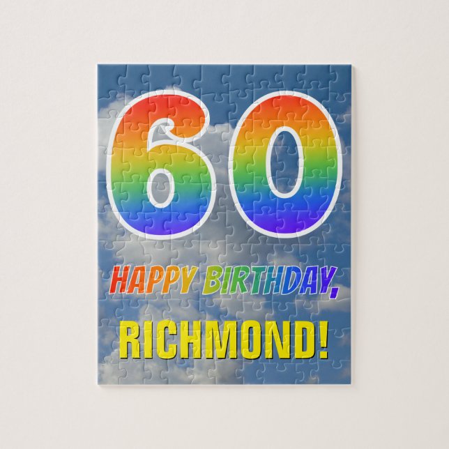 Puzzle Rainbow Look "60" & "HAPPY BANTHDAY", Ciel nuageux (Vertical)