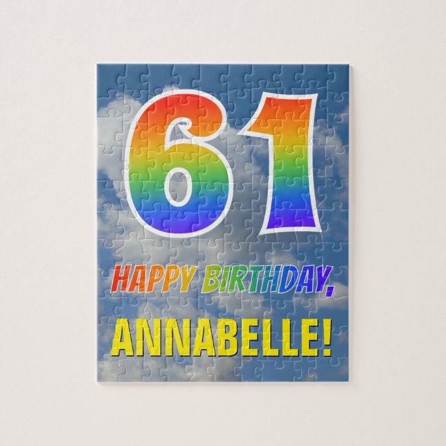 Puzzle Rainbow Look "61" & "HAPPY BIRTHDAY", Cloudy Sky (Vertical)