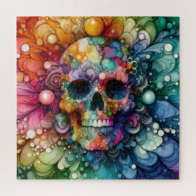 Puzzle Rainbow Skull Alcohol Ink (Vertical)