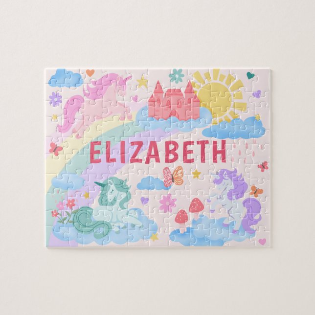 Puzzle Rainbow Unicorn Personalized Kids Name  (Horizontal)