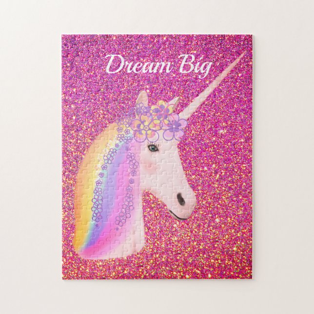 Puzzle Rainbow Unicorn rose or Parties scintillant étince (Vertical)