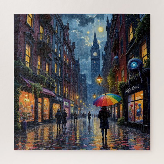 Puzzle Rainy City Night Walk - Réflexions & Umbrella Art (Vertical)
