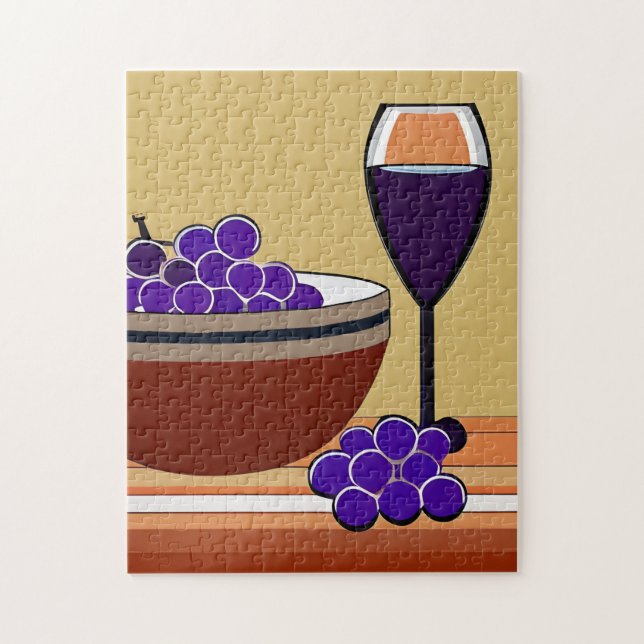 Puzzle Raisins et Wineglass en Maroon et Tan (Vertical)