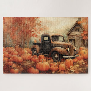 Puzzle Ramassage vintage et Citrouille Automne 20x30