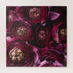 Puzzle Ranunculus pourpre foncé, Gros Plan.