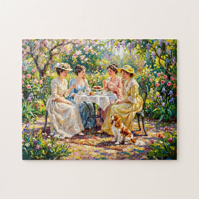 Puzzle Rassemblement de dames dans un jardin avec un Cava (Horizontal)