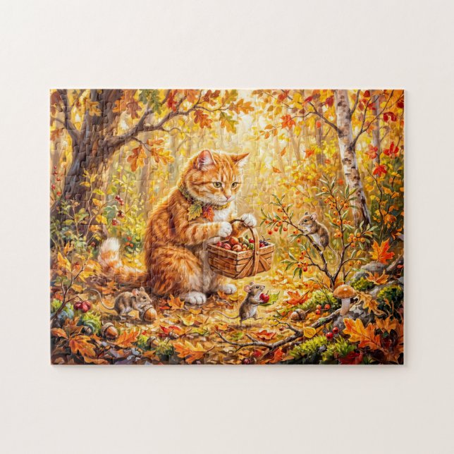 Puzzle Rassemblement hivernal dans la forêt du chat et de (Horizontal)