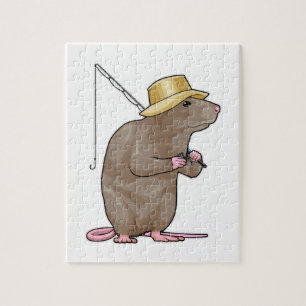 Puzzle Rat à la pêche avec bâton de pêche