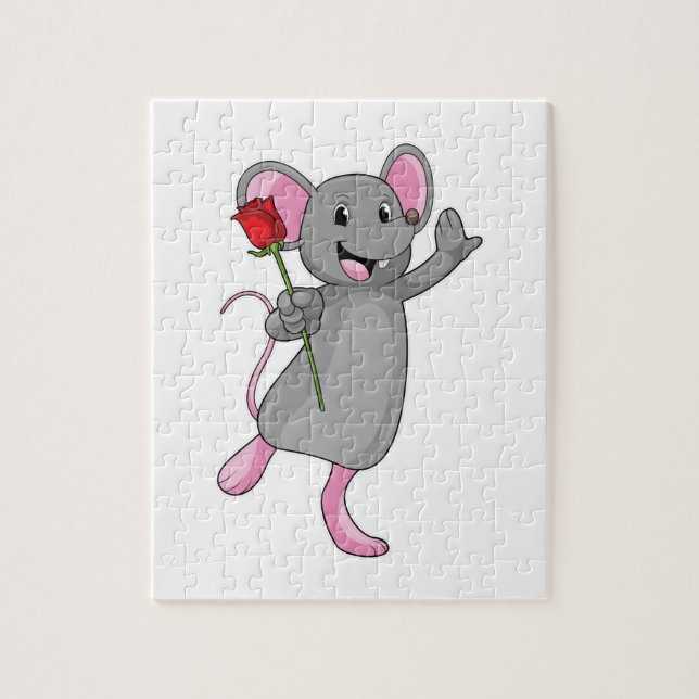 Puzzle Rat avec fleur Rose (Vertical)