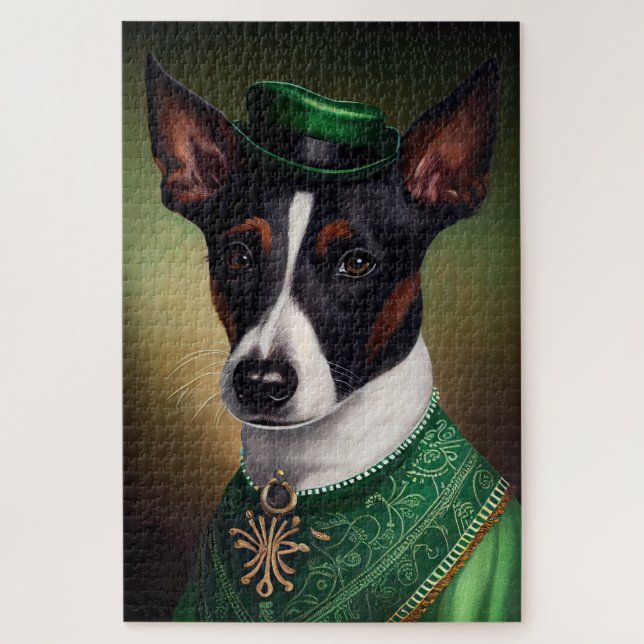 Puzzle Rat Terrier Chien en robe de fête St. Patrick (Vertical)