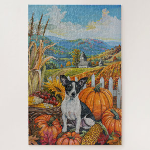 Puzzle Rat Terrier Chien Récolte d'Automne Action de Grâc