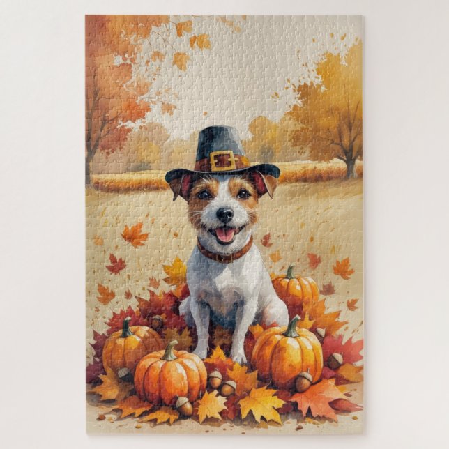 Puzzle Rat Terrier dans les feuilles d'automne, Art de Th (Vertical)