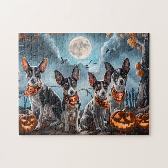 Puzzle Rat Terrier Halloween Éffrayant (Horizontal)