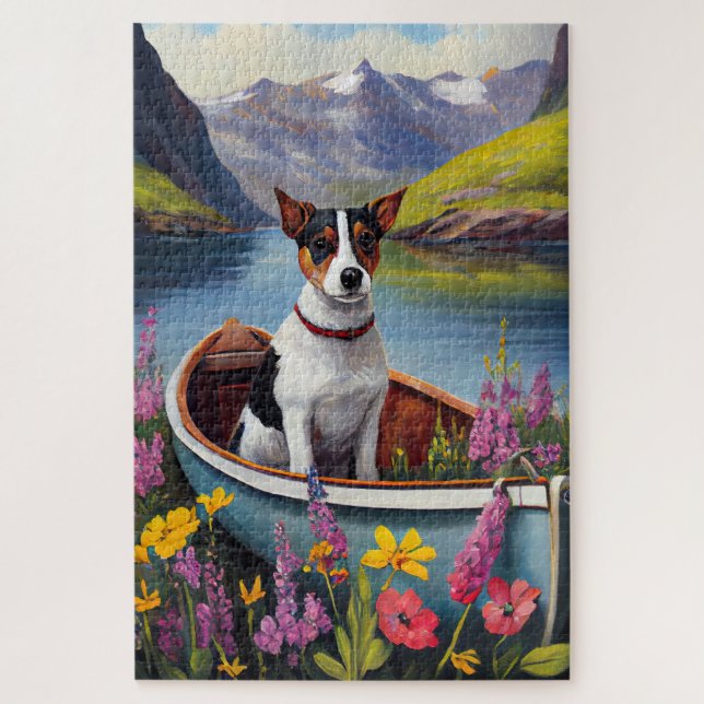 Puzzle Rat Terrier on a Paddle: A Scenic Adventure (Vertical)