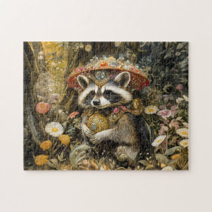 Puzzle Raton laveur avec un champignon Amanite tue-mouche