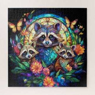 Puzzle Raton laveurs en vitrail