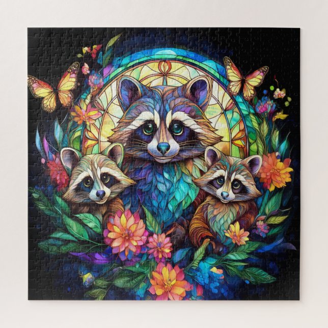 Puzzle Raton laveurs en vitrail (Vertical)