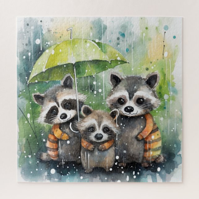 Puzzle Raton laveurs mignons sous la pluie (Vertical)