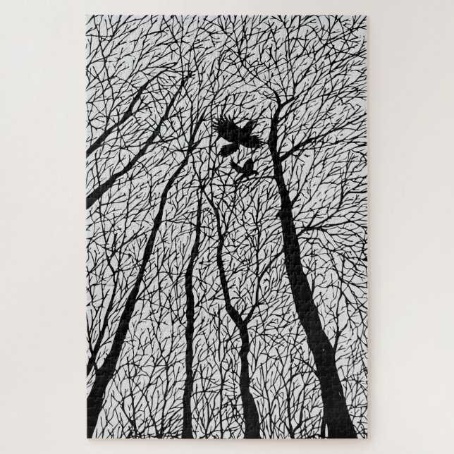 Puzzle Ravens silhoués dans les arbres d'hiver (Vertical)