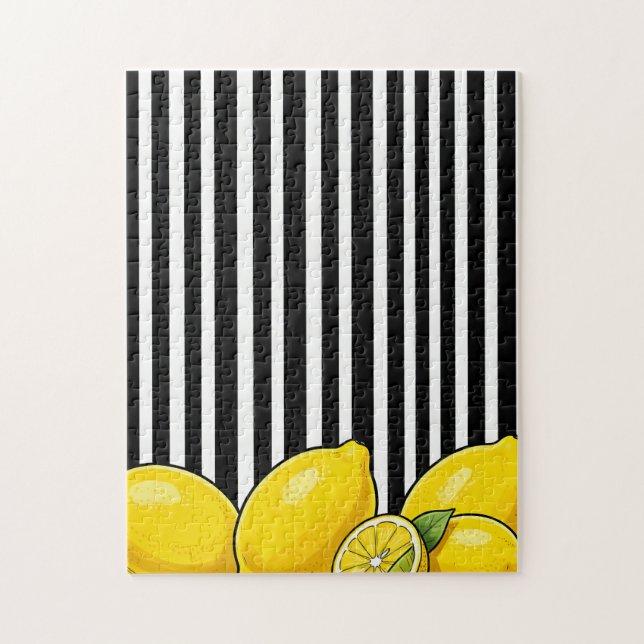 Puzzle Rayures noires et blanches avec des citrons (Vertical)
