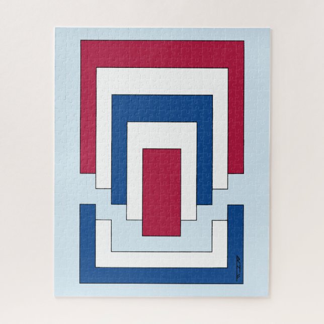 Puzzle Rectangle Abstrait en rouge, blanc et bleu (Vertical)