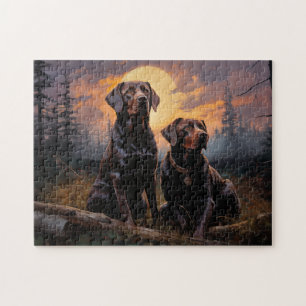 Puzzle Récupérateurs du Labrador pendant une nuit illumin