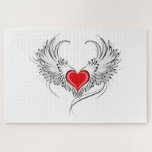 Puzzle Red Angel Coeur avec ailes<br><div class="desc">Coeur rouge peint de façon artistique avec ailes d'ange gris,  décoré de contour lisse noir.</div>