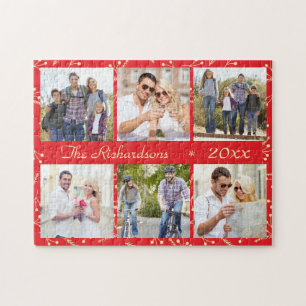 Puzzle Red Christmas Personalized 6 Photo Collage