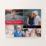 Puzzle Red Christmas Photo Collage Nous vous aimons aux p<br><div class="desc">Imaginez grand-mère et grand-père qui assemblent ce puzzle avec leurs petits-enfants. La surprise de voir leurs photos est un sentiment merveilleux. Bon appétit ! Customisez facilement les noms et les photos. Un merveilleux cadeau de Noël. Joyeux Noël grand-mère et grand-père,  Nous vous aimons à morceaux texte est personnalisable.</div>