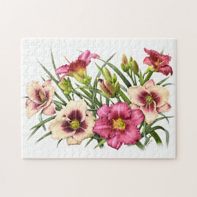 Puzzle Red Daylily Bouquet Art Botanique (Horizontal)