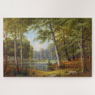 Puzzle Red Deer par l'étang de la forêt