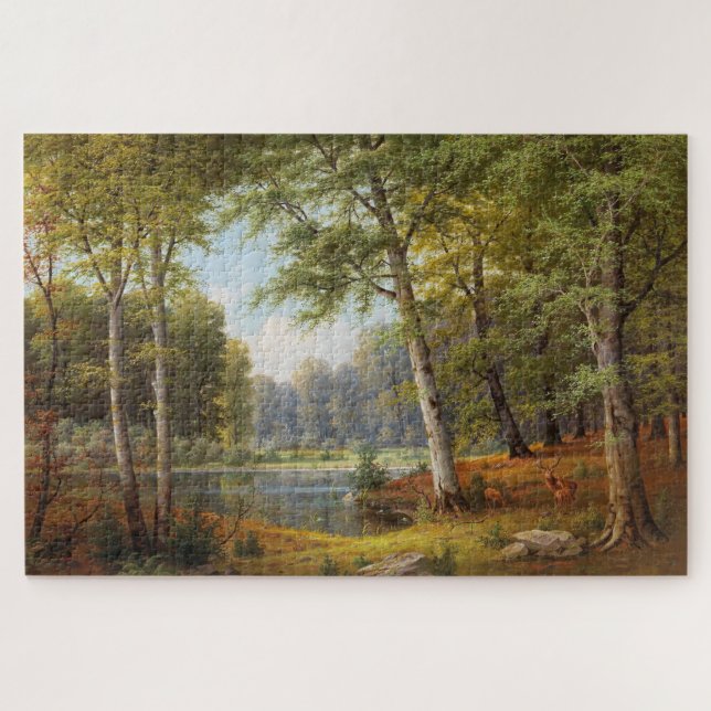 Puzzle Red Deer par l'étang de la forêt (Horizontal)