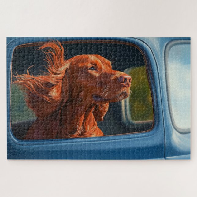 Puzzle Red Dog Profitant Pittoresque Voiture Ride Art Imp (Horizontal)