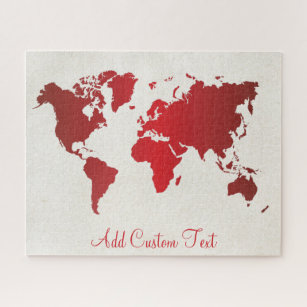Puzzle Red Gradient World Map Earth Travel Add Your Text