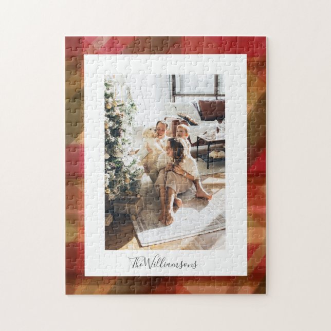Puzzle Red Green Abstrait Plaid Rustic Photo Noël (Vertical)