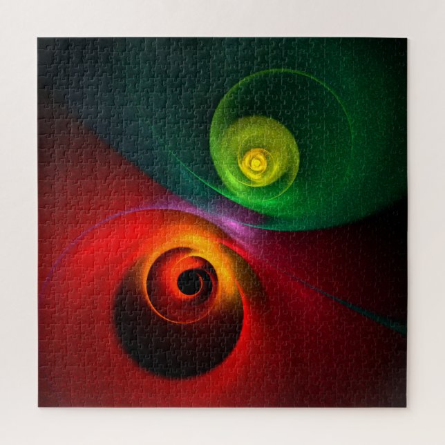 Puzzle Red Green Yin Yang Moderne Motif d'art Abstrait #2 (Vertical)