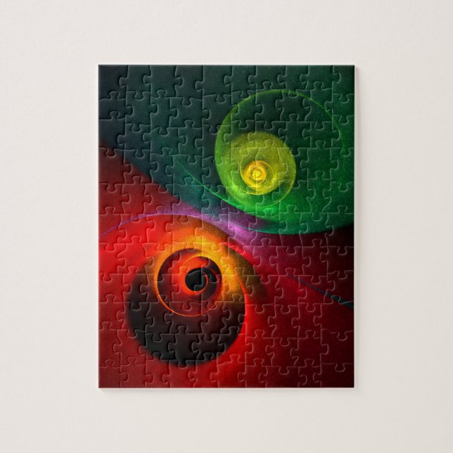 Puzzle Red Green Yin Yang Moderne Motif d'art Abstrait #2 (Vertical)