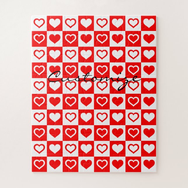 Puzzle Red Hearts Plaid Motif Thunder_Cove (Vertical)