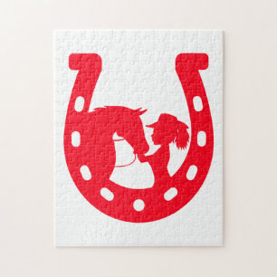Puzzle Red Horseshoe Girl and Horse