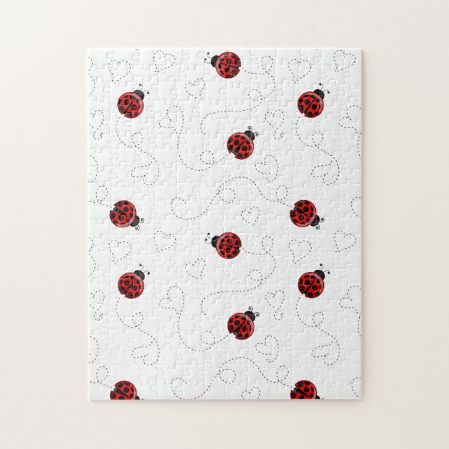 Puzzle Red Ladybug Beetle Insect Lover Black Hearts (Vertical)